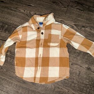 Old Navy Kids Plaid Button Down Shirt - Tan and Cream